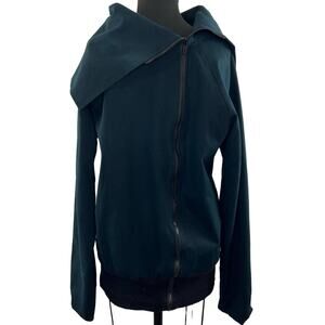 LILA Blue Long Sleeve Oversized Lagenlook Collar Asymmetrical Zip Jacket M